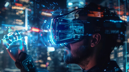 Person interacting with futuristic technology 