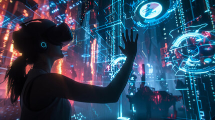 Person interacting with futuristic technology 