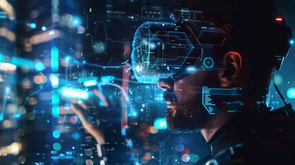 Person interacting with futuristic technology 