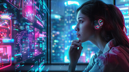 Person interacting with futuristic technology 