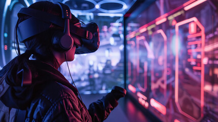 Person interacting with futuristic technology 