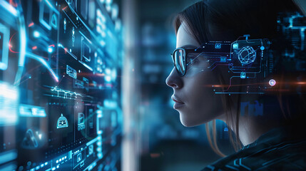 Person interacting with futuristic technology 