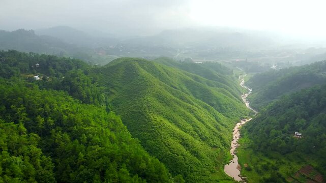 Aerial view of meghalaya mylliem village in India. The beautiful landscape view of east khasi hills in meghalaya India.