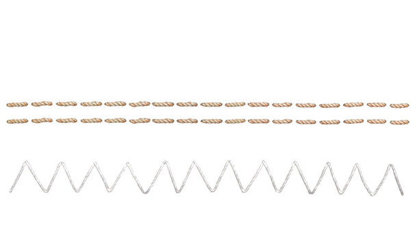 Double and zigzag sewing thread stitch isolated cutout on transparent