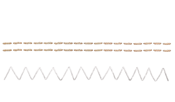 Double and zigzag sewing thread stitch isolated cutout on transparent