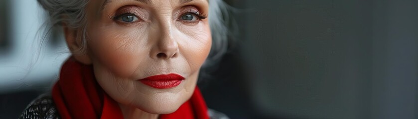Naklejka premium Elegant elderly woman with flawless makeup, Anti-aging, Ageless beauty and fashion