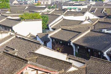 Tiled rooftops in the historic center of Hangzhou, China