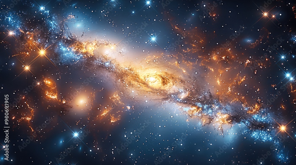 Poster a breathtaking view of a galactic cluster, each galaxy with distinct shapes and colors, seen from a 