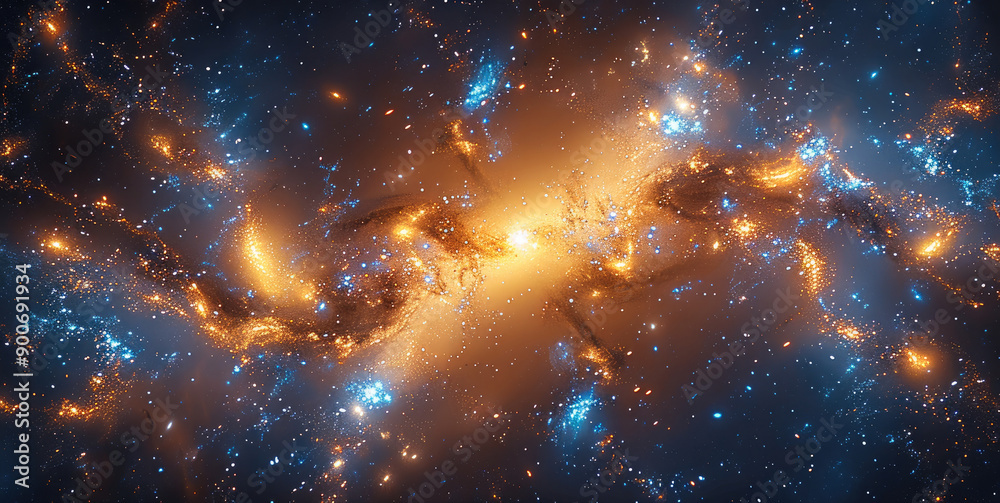 Poster a breathtaking view of a galactic cluster, each galaxy with distinct shapes and colors, seen from a 