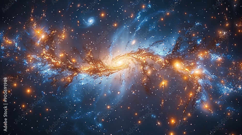 Poster a breathtaking view of a galactic cluster, each galaxy with distinct shapes and colors, seen from a 