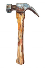 A classic claw hammer with a wooden handle, isolated on a white background.