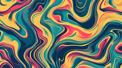 Abstract Swirling Pattern in Vibrant Yellow, Teal, Pink, and Black