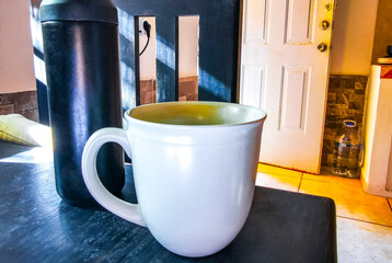 Cup of americano black coffee in restaurant cafe in Mexico.