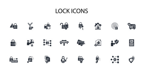 Lock icon set.vector.Editable stroke.linear style sign for use web design,logo.Symbol illustration.