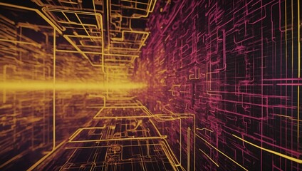 Yellow Pink Gradient Tech Patterns A Connected Nodes Fusion wallpaper in 4K