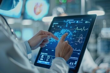 Fototapeta premium Healthcare Professional Using Digital Charts to Explain High Blood Pressure Effects on Heart Health