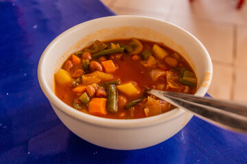 Meal in Uganda - vegetable soup
