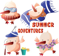 cartoon duck set on summer vacation