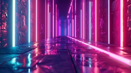Obraz premium 3d render, abstract futuristic neon background with glowing ascending lines. Fantastic wallpaper