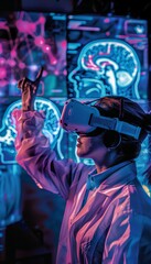 Fototapeta premium Innovative VR Technology in Neuroscience Research with Interactive Holographic Displays