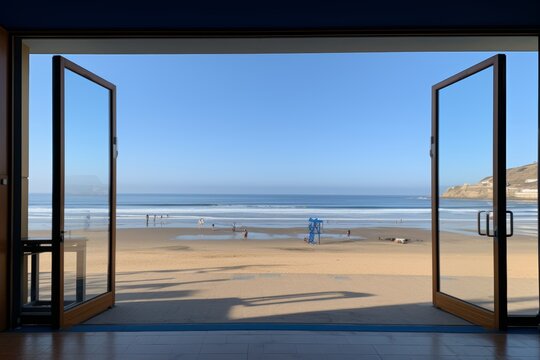 Picturesque view of the sea beach from the hotel room window offering a serene coastal experience