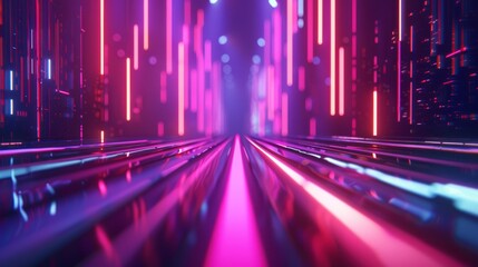 3d render, abstract futuristic neon background with glowing ascending lines. Fantastic wallpaper