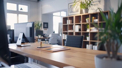 Modern real estate office with agents working at their desks,