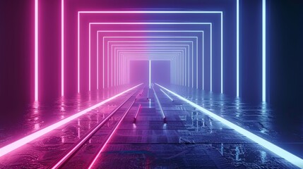 Fototapeta premium 3d render, abstract futuristic neon background with glowing ascending lines. Fantastic wallpaper