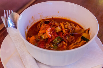 Meal in Uganda - beef curry