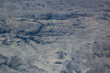 Aerial view of snow covered mountains in Eastern Anatolia, Turkey