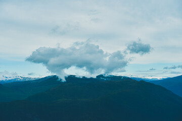 Obraz premium View from a hike to the Molden Mountain Top by Lustrafjorden Fjord, part of the Sognefjorden Fjord, Western Norway, a summer day of July 2024.
