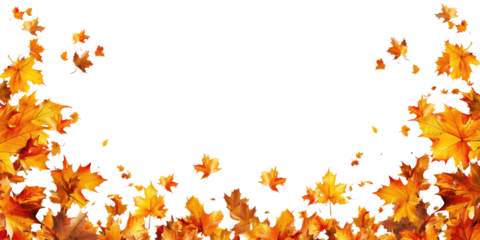 transparent png image of autumn of orange leaves with blank space in the center