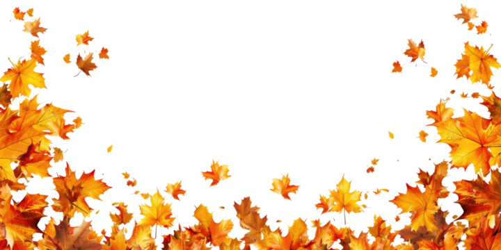 transparent png image of autumn of orange leaves with blank space in the center