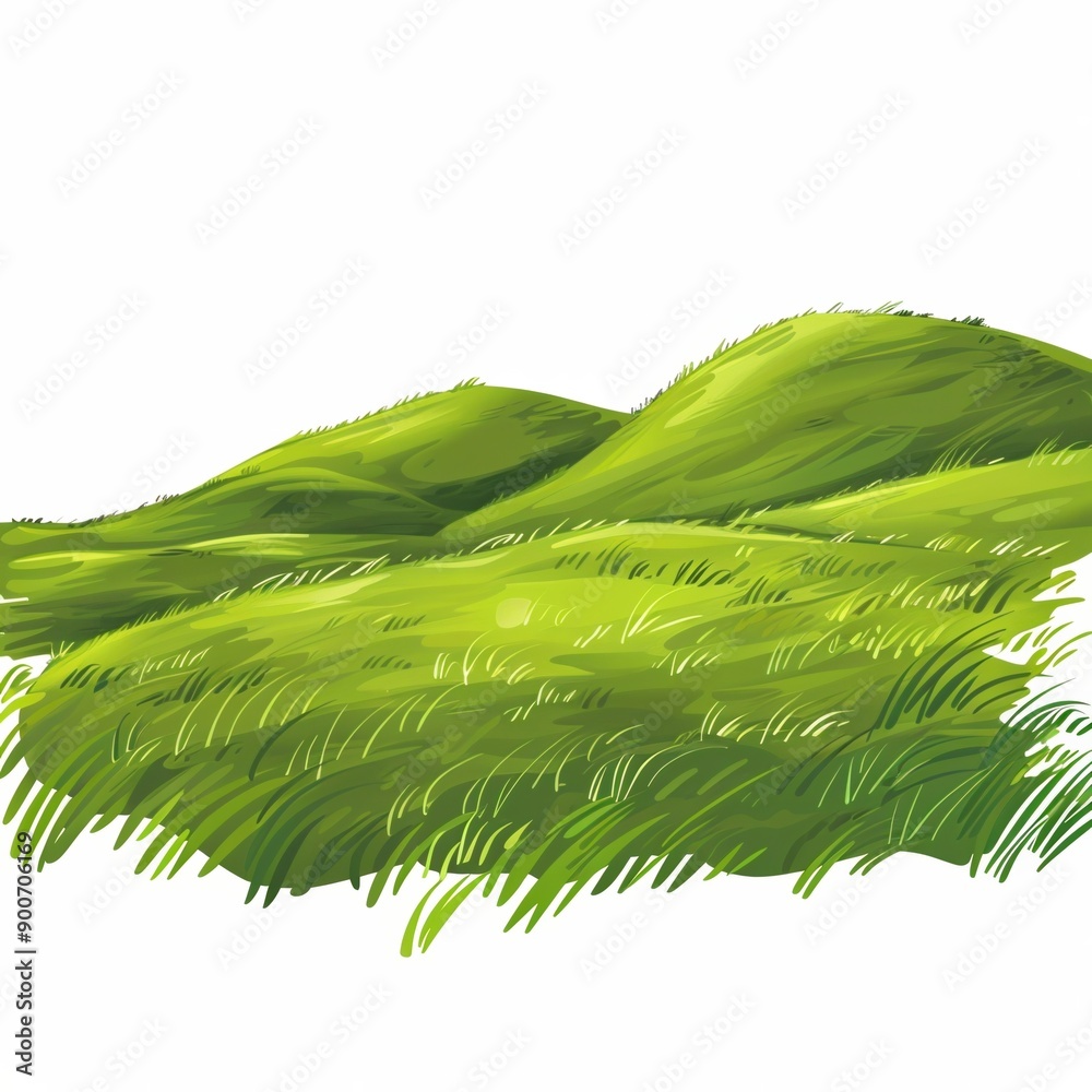 Sticker Vibrant Green Rolling Hills Landscape Illustration