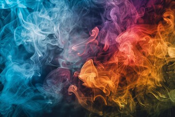 Obraz premium Vibrant multicolored smoke intertwining on a dark backdrop for artistic designs