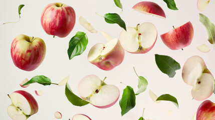 apples with half slices floating in the air