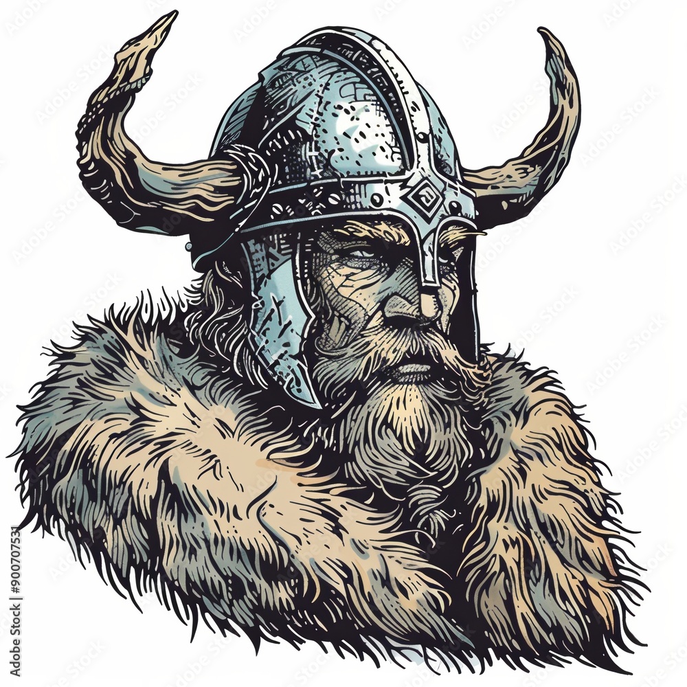 Poster Detailed Portrait of a Viking Warrior in Armor