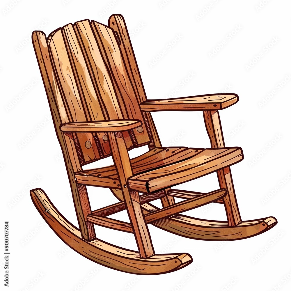 Sticker Wooden Rocking Chair Illustration