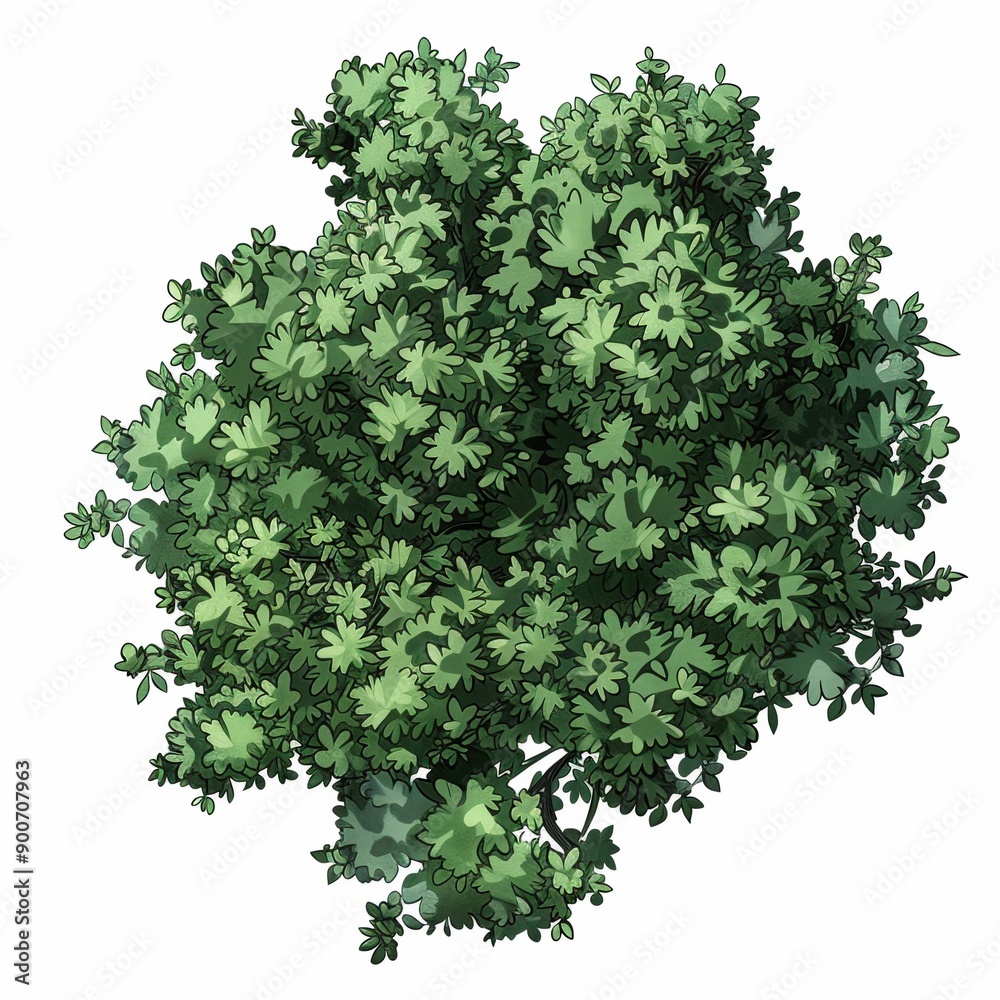 Poster Lush Green Leafy Plant Top View Illustration