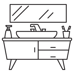 Fototapeta premium Bathroom with a sink with faucet.Sink for washing on the bedside table.Interior of the bathroom.Faucet with water. Bathroom washbasin.Sink for washing hands.Sink table.Vector flat illustration.