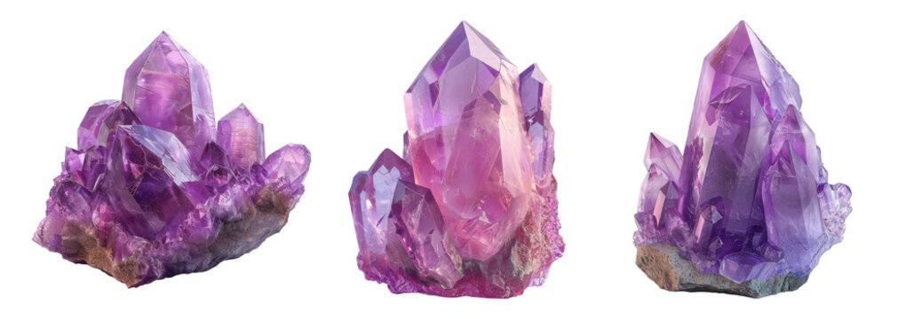 Amethyst crystals isolated on transparent background