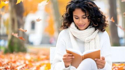 A Woman Enjoying the Autumn Scenery While Writing in Her Journal at a Park