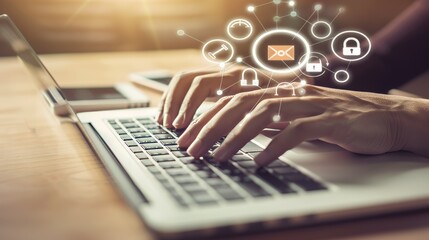 Digital Communication Concept: Email and Social Media Marketing, Online Correspondence, and Modern Networking with Laptop and Mobile Devices