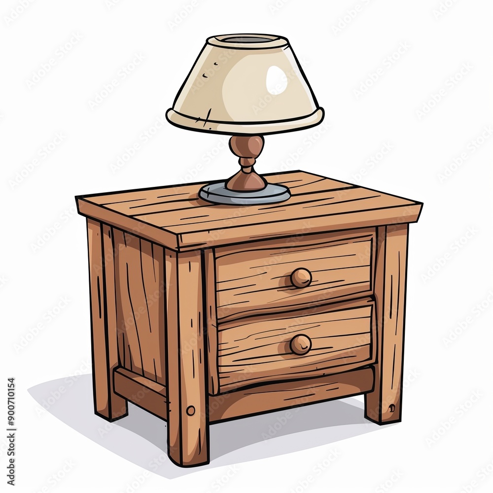 Poster Cartoon Wooden Nightstand with Lamp