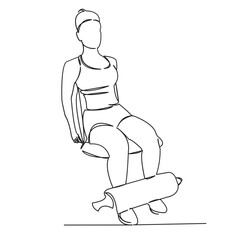 one continuous single drawn line art doodle workout, fitness, girl, gym, muscle isolated hand-drawn outline image on white background