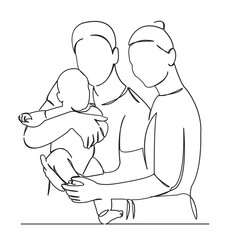 one continuous single drawn line art doodle parent, mom, woman, dad, mother, kid, newborn, baby isolated hand drawn outline image on white background