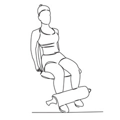 one continuous single drawn line art doodle workout, fitness, girl, gym, muscle isolated hand-drawn outline image on white background