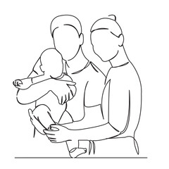 one continuous single drawn line art doodle parent, mom, woman, dad, mother, kid, newborn, baby isolated hand drawn outline image on white background