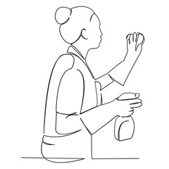 one continuous single drawn line art doodle hand, drawn, line, mirror, woman. Isolated hand-drawn outline image on white background.