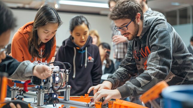 Engineers Demonstrating Robotics To Students In A Classroom Setting